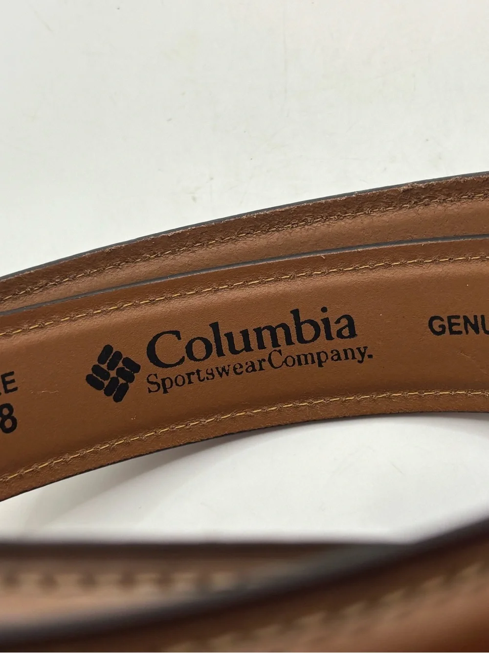 New Columbia Men's Tan Beige Light Brown Leather Belt Size 48 Stitching XXL